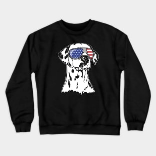 Proud Dalmatian American Flag sunglasses dog Crewneck Sweatshirt